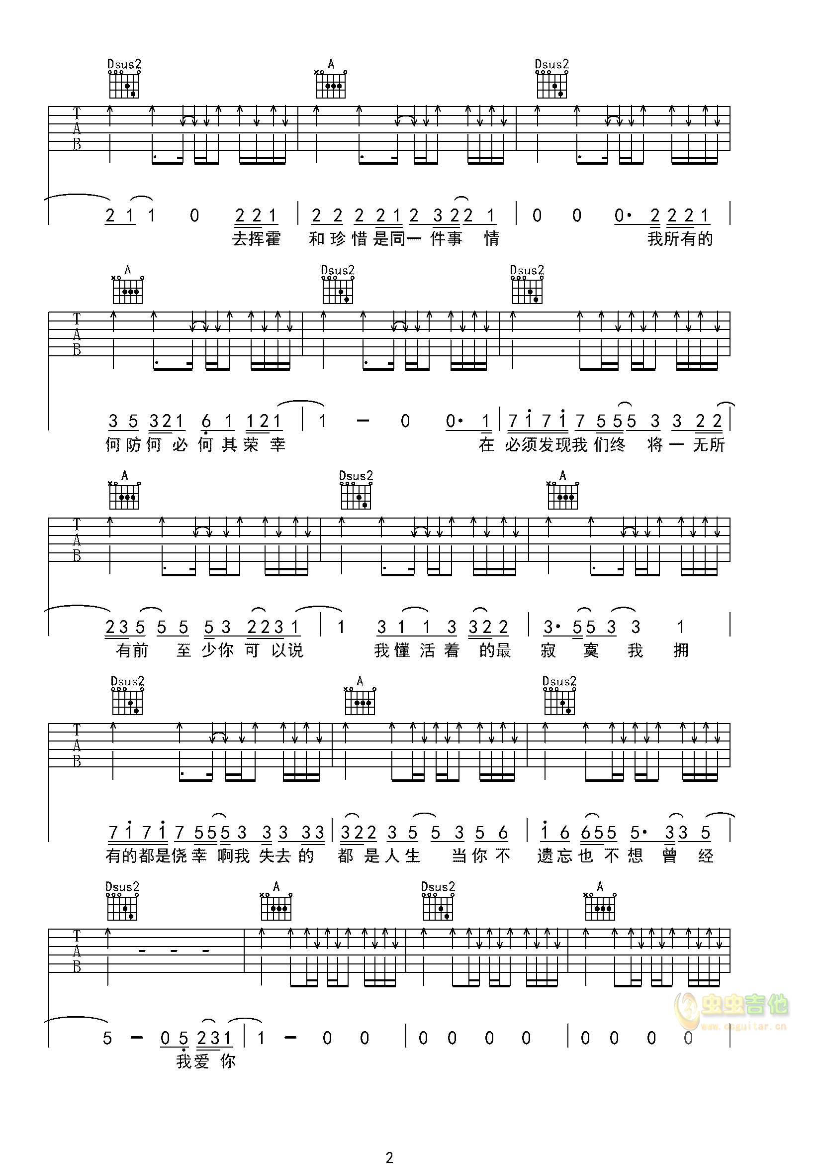 张悬 关于我爱你 吉他谱第2张