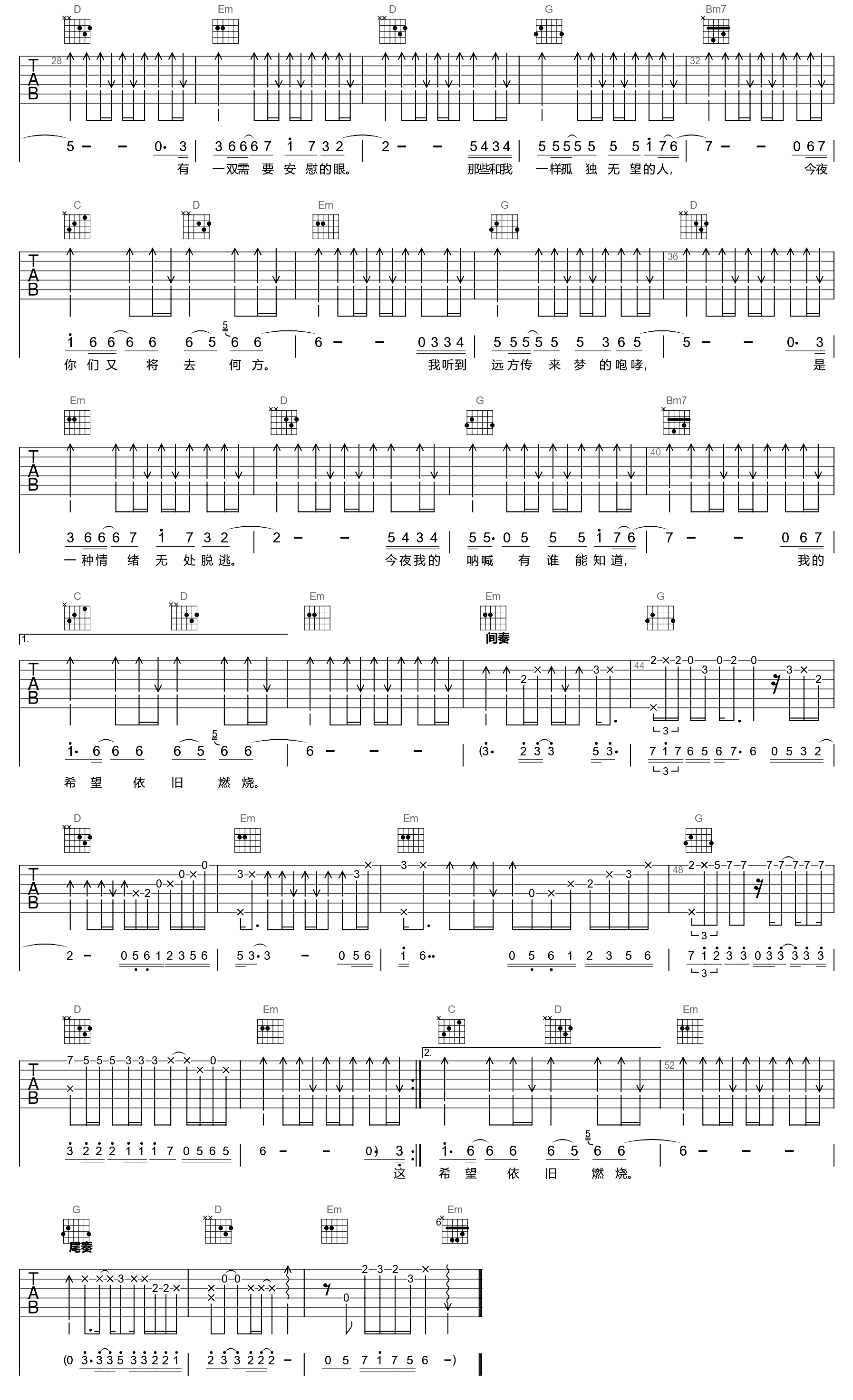 命运的思量吉他谱_GS大头_G调原版_弹唱六线谱第2张