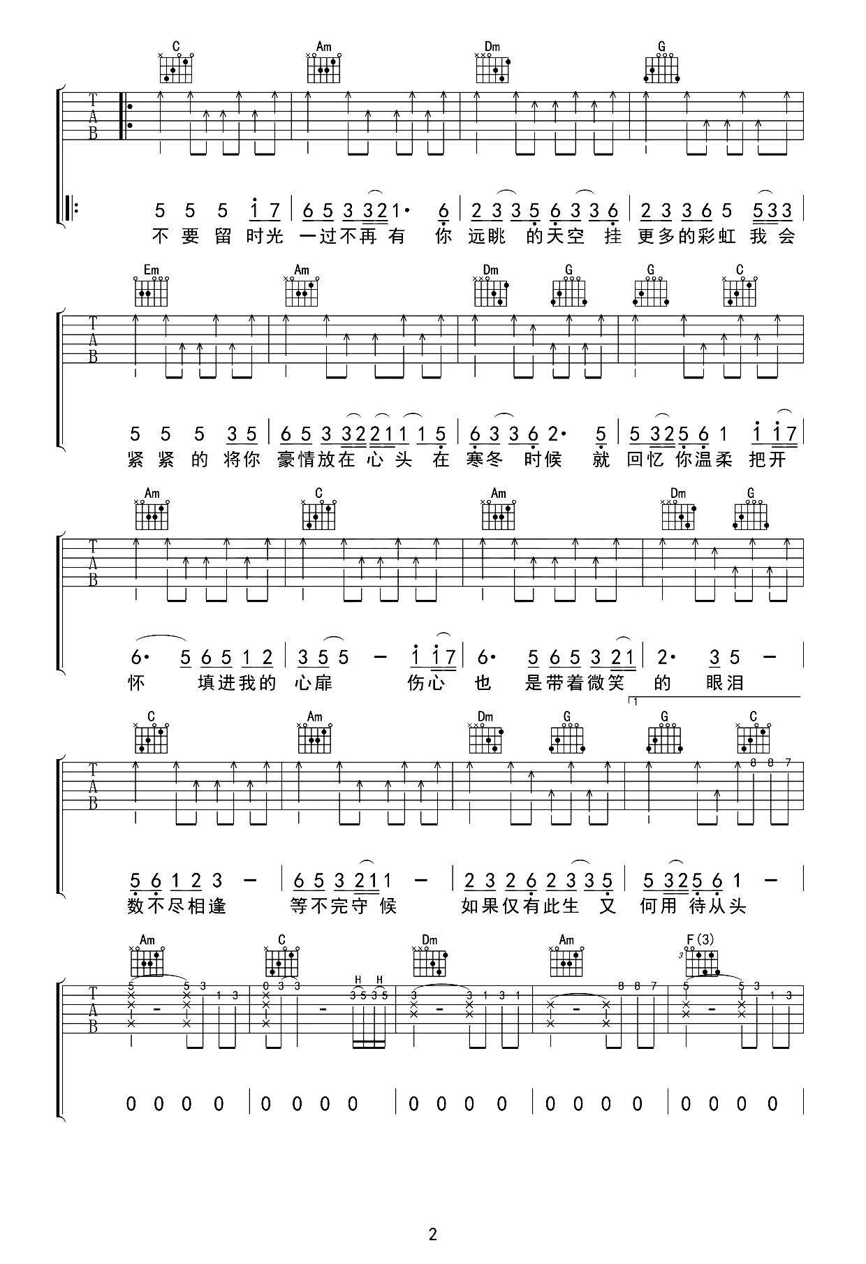 突然的自我吉他谱_C调_伍佰_高清弹唱六线谱第2张