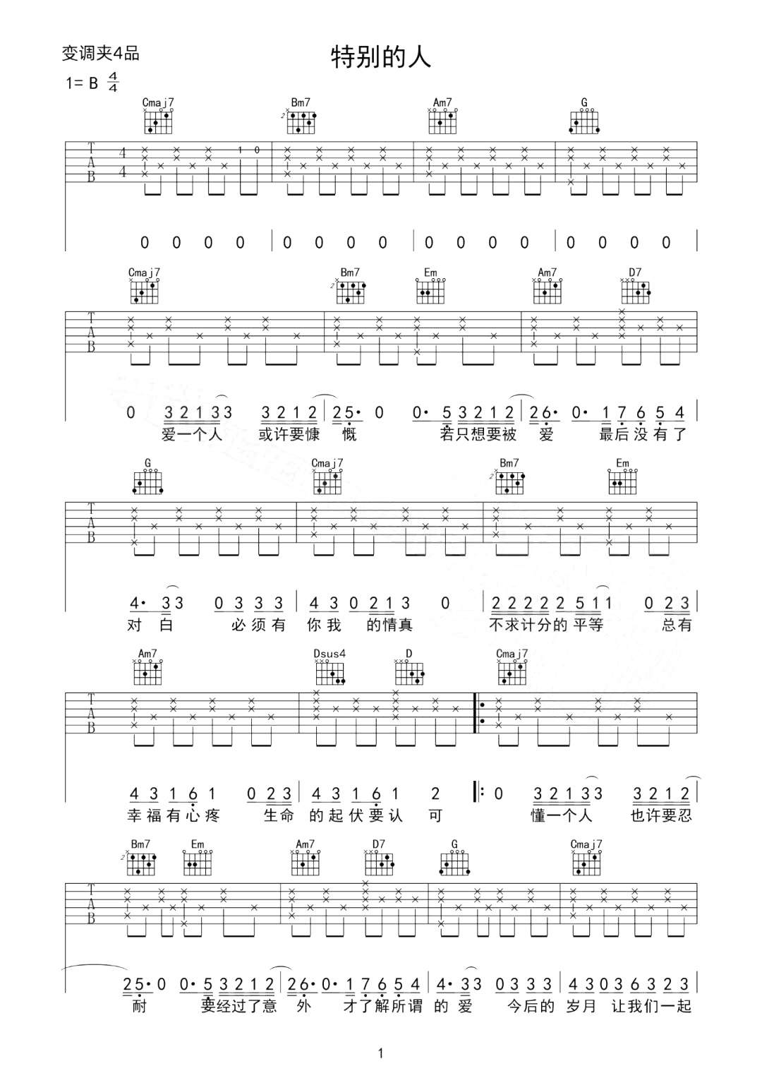 方大同《特别的人》吉他谱_吉他弹唱谱_革命吉他编配第1张