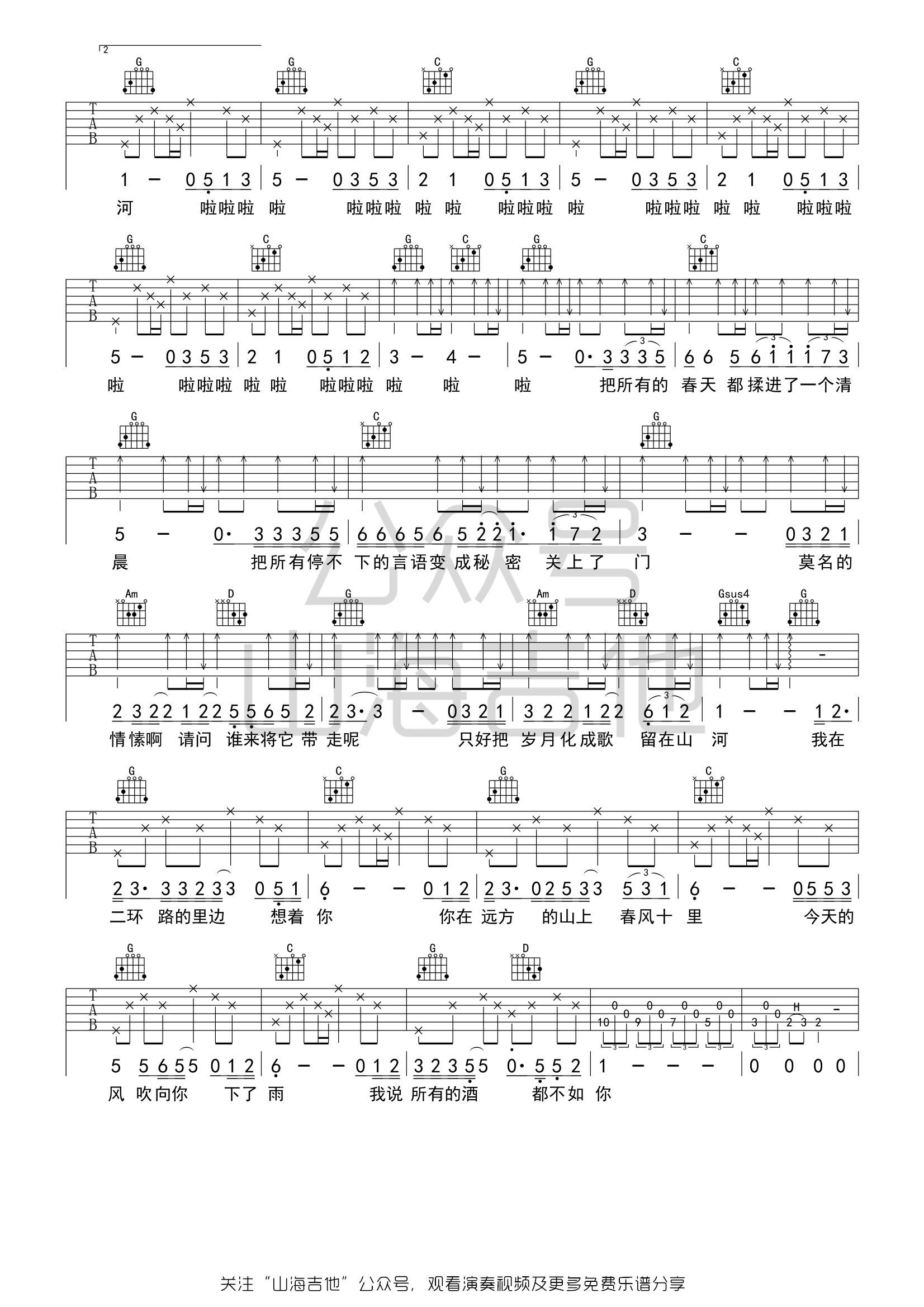 鹿先森乐队《春风十里》吉他谱_吉他弹唱谱_洛阳山海吉他编配第2张