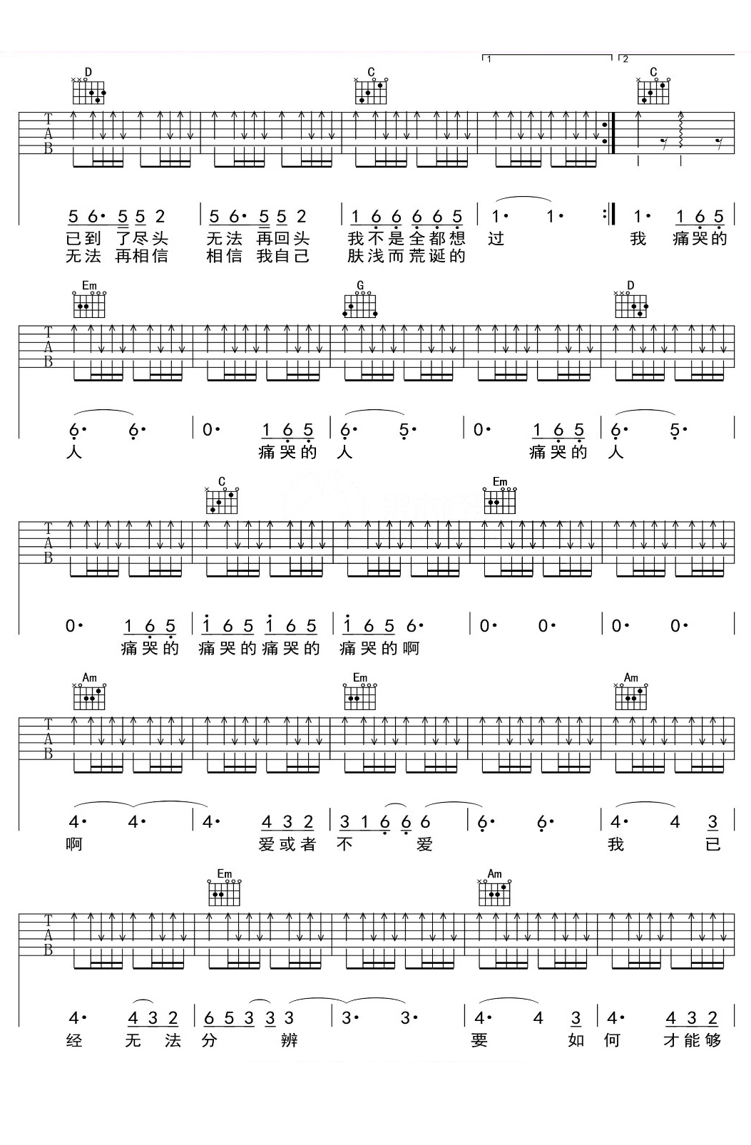 伍佰《痛哭的人》吉他谱_吉他弹唱谱_果木音乐编配第2张