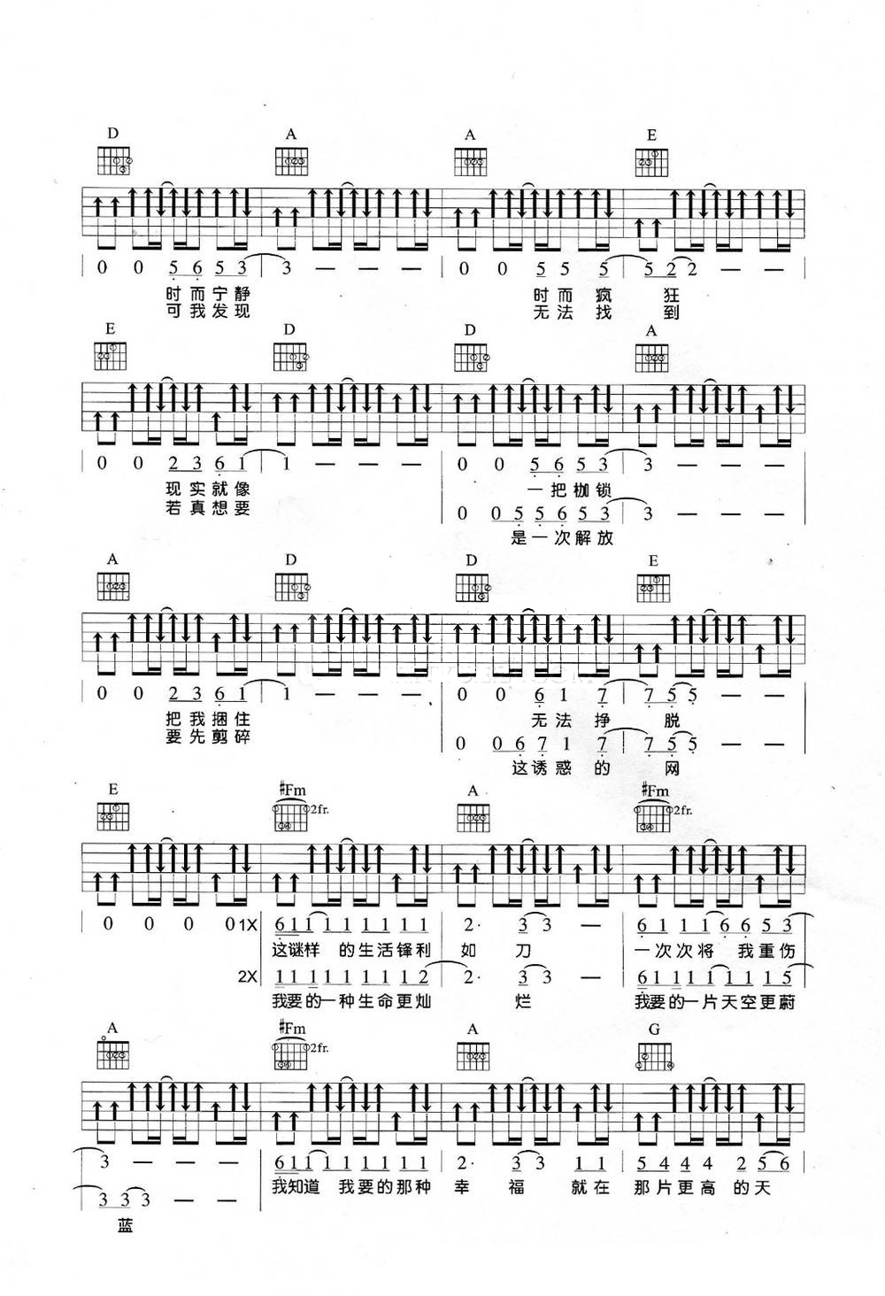 汪峰《飞得更高》吉他谱_吉他弹唱谱_YYZJ卢家宏编配第2张